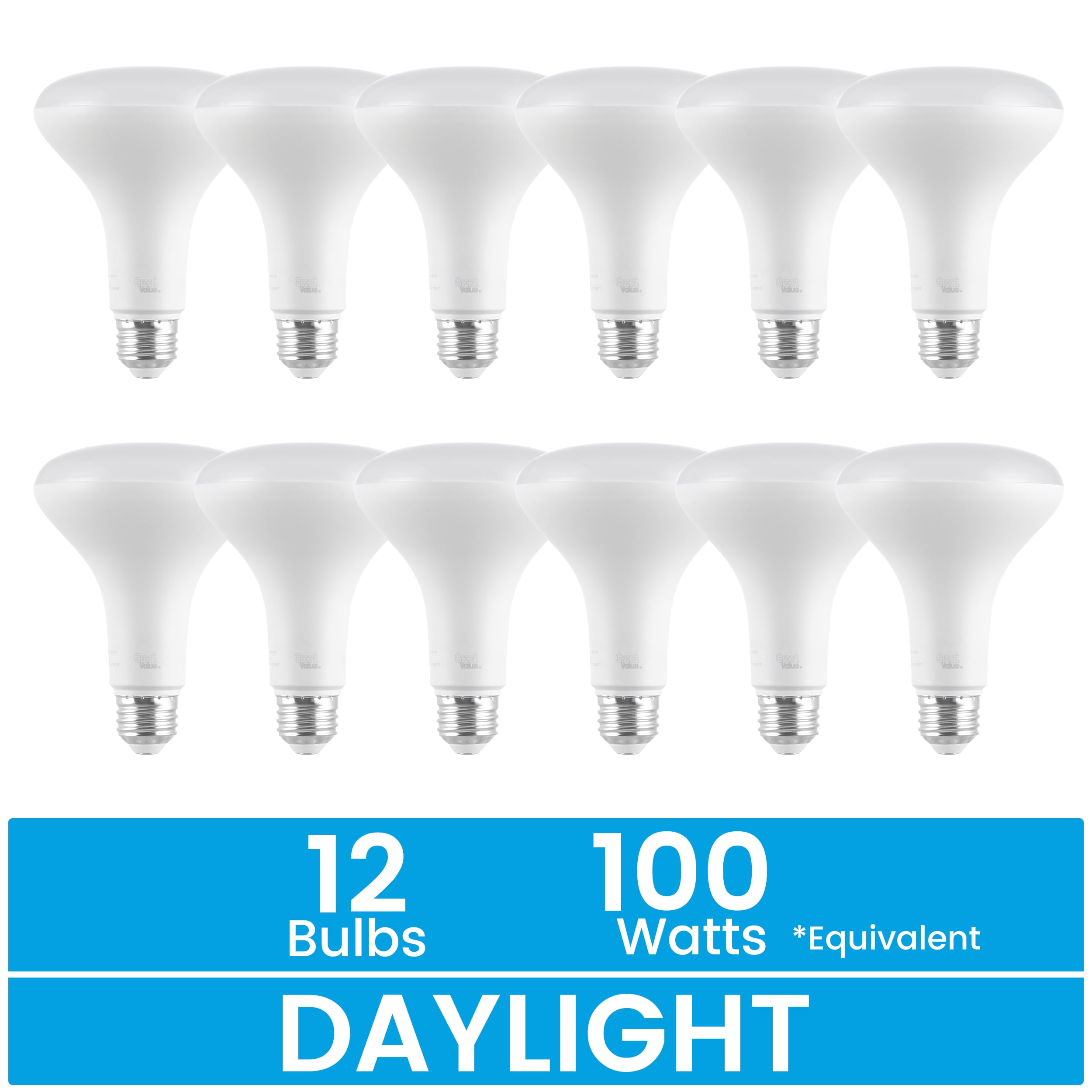 Great Value LED Floodlight Bulb, 14W (100W Equivalent) Daylight BR30 with E26 Base, Dimmable, 12PK