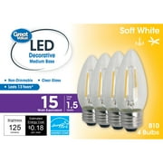 Great Value LED Light Bulb, 1.5 Watts (15W Equivalent) B10 Deco Lamp E26 Medium Base, Non-dimmable, Soft White, 4-Pack