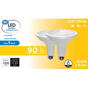 Great Value PAR38 LED 13W (90W Equivalent) Soft White Floodlight Medium Base Light Bulbs, Dimmable, 2 Pack