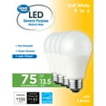 thumbnail image 1 of Great Value LED Light Bulb, 13.5W (75W Equivalent) 18Y, A19 General Purpose Lamp E26 Medium Base, Non-dimmable, Soft White, 4-Pack, 1 of 8