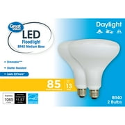 Great Value LED Light Bulb, 14 Watts (85W Equivalent) BR40 Floodlight Lamp E26 Medium Base, Dimmable, Daylight, 2-Pack