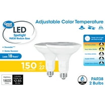 Great Value LED Light Bulb, 18.5 Watts (150W Equivalent) PAR38 Floodlight Lamp E26 Medium Base, Dimmable, CCT, 2-Pack