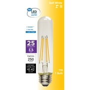 Great Value LED Light Bulb, 3.5 Watts (25W Equivalent) T10 Clear Tube Lamp E26 Medium Base, Dimmable, Soft White, 1-Pack