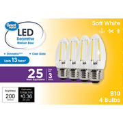 Great Value B10 LED 3W (25W Equivalent) Soft White E26 Medium Base Decorative Light Bulbs, Dimmable, 4 Pack
