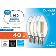 Great Value LED Light Bulb, 4 Watts (40W Equivalent) B10 Deco Lamp E12 Candelabra Base, Dimmable, Daylight, 4-Pack