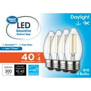 Great Value B10 LED 4W 40W Equivalent Daylight Decorative E26 Medium Base Light Bulbs, Dimmable, 4 Pack