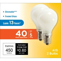 Great Value LED Light Bulb, 4W (40W Eq) A15 Ceiling Fan Frosted E17 Base, Dim, Soft White, 2-Pack