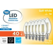Great Value B10 LED Decorative Light Bulbs, 4W 40W Equivalent, Soft White, E12 Candelabra Base, Dimmable, 12 Pack