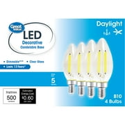 Great Value LED Light Bulb, 4W (60W Equivalent) B10 Deco Lamp E12 Candelabra Base, Dimmable, Daylight, 4-Pack