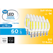 Great Value LED Light Bulb, 4W (60W Equivalent) B10 Deco Lamp E12 Candelabra Base, Dimmable, Soft White, 12-Pack
