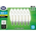 thumbnail image 1 of Great Value LED Light Bulb, 5.5 Watts (60W Eqv.) B10 Deco Lamp E12 Base, Dimmable, Soft White, 12-Pack,Clear, 1 of 8