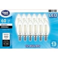 thumbnail image 1 of Great Value LED Light Bulb, 5.5W (60W Equivalent) B10 Deco Lamp E12 Candelabra Base, Dimmable, Daylight, 12-Pack, 1 of 8