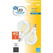 Great Value LED Light Bulb, 5 Watts (40W Eqv.) A15 Ceiling Fan Clear Lamp E12 Base, Dimmable, Soft White, 2-Pack