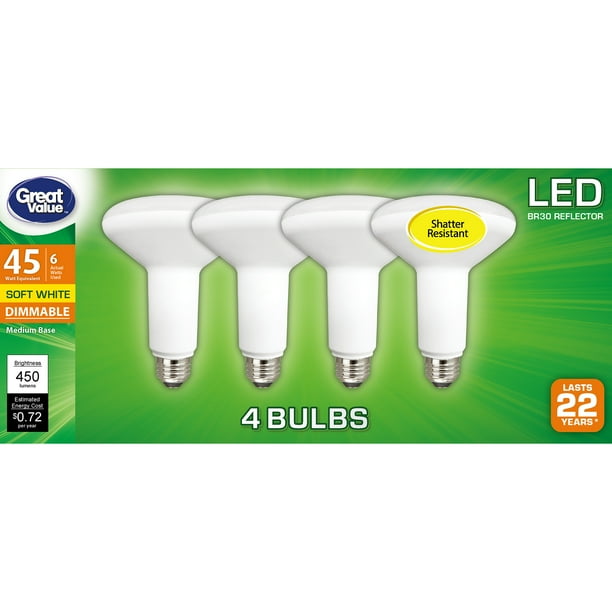 Great Value LED Light Bulb, 6W (45W Equivalent) BR30 Floodlight Lamp ...