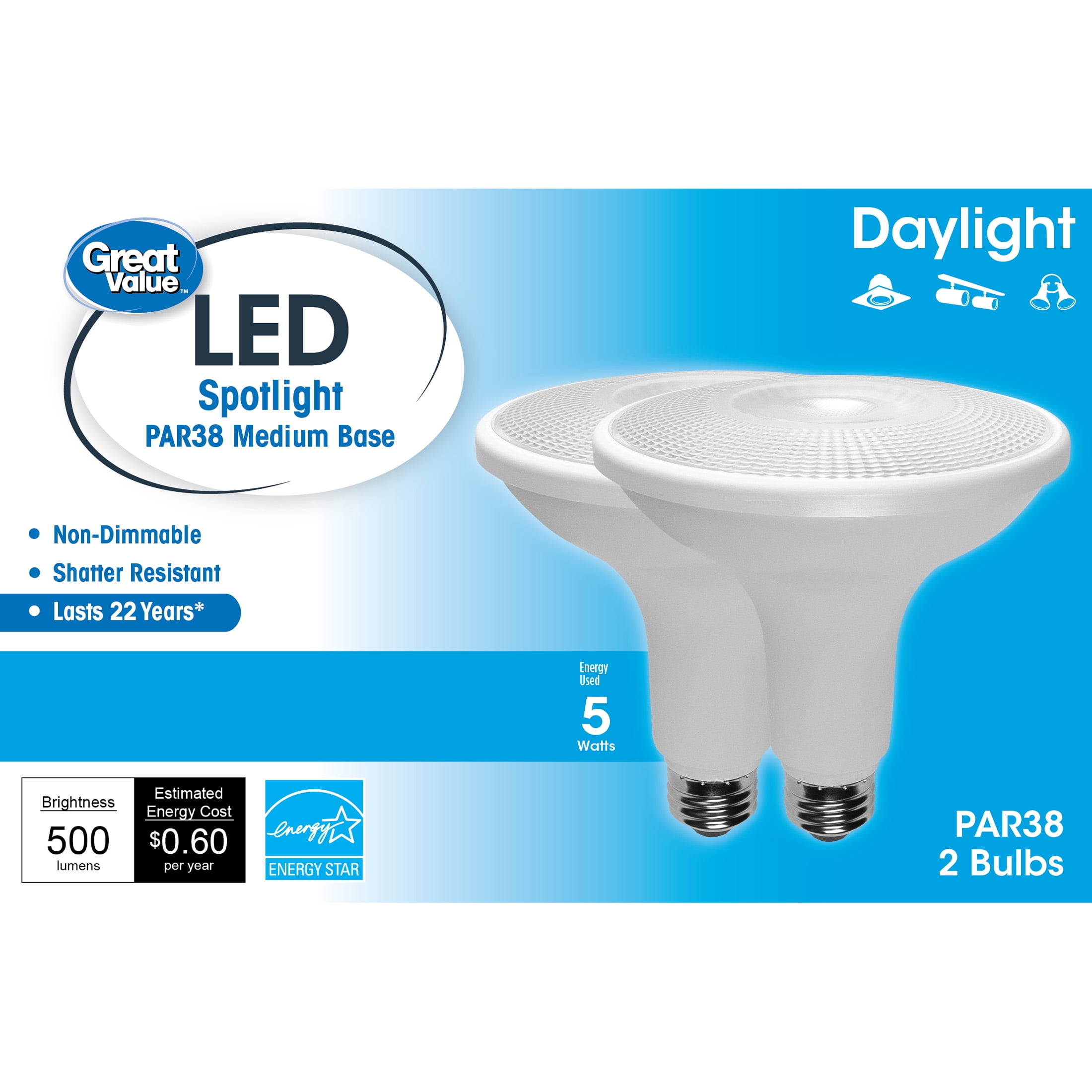 Great Value LED Light Bulb 7 Watts 45W Equivalent PAR38