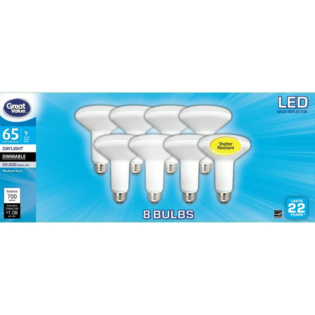 Great Value LED Light Bulb, 9W (65W Equivalent) BR30 Floodlight Lamp ...