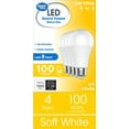thumbnail image 1 of Great Value LED Light Bulbs, 100 Watts Eqv, Soft White, A19 General Purpose Light Bulbs, 9yr, 4 pack, 1 of 9