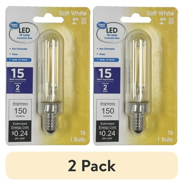 (2 pack) Great Value LED T6 Tubular Bulb, 2-Watt (15W Equivalent) E12 Base Non-Dimmable Soft White (1Pack)