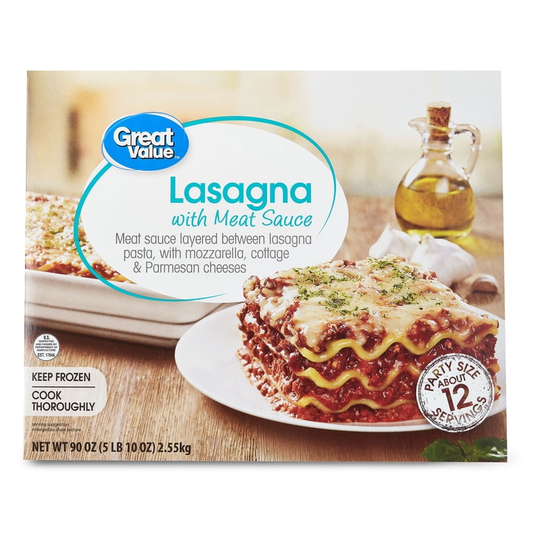 Great Value Lasagna with Meat Sauce 90 oz Frozen, Italian-style