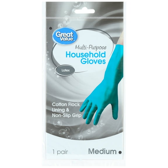 Great Value Latex Multipurpose Reusable Household Gloves, BPA-Free, Teal Color, Medium Size