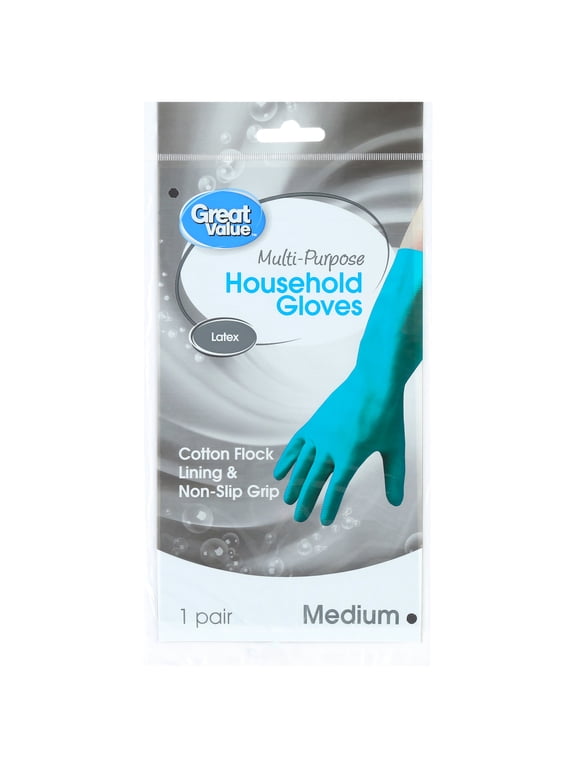 Reusable Latex Multipurpose Household Gloves, BPA-Free, Teal, Medium