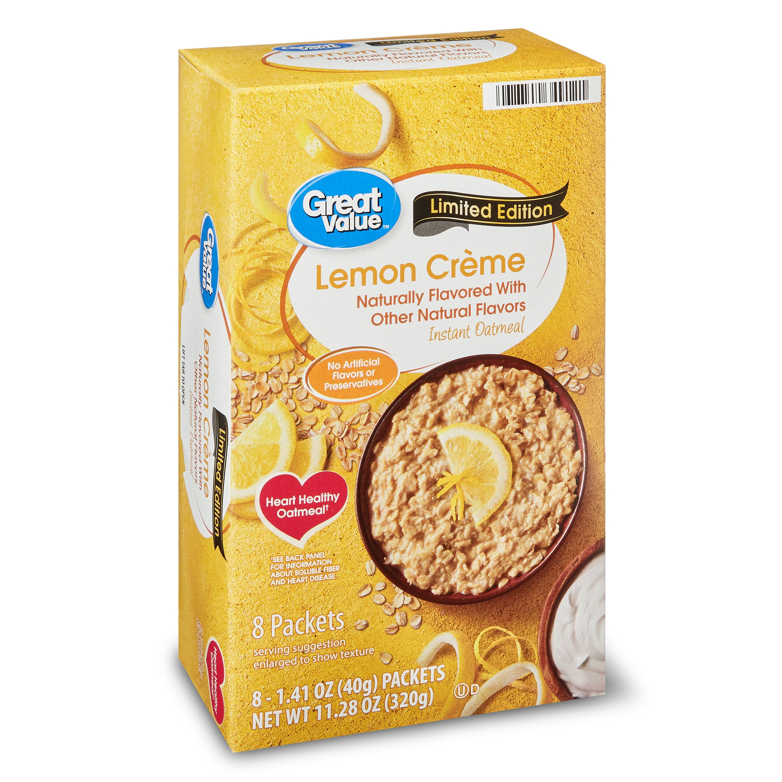 Great Value Lemon Creme Instant Oatmeal, 1.41 oz, 8 Count
