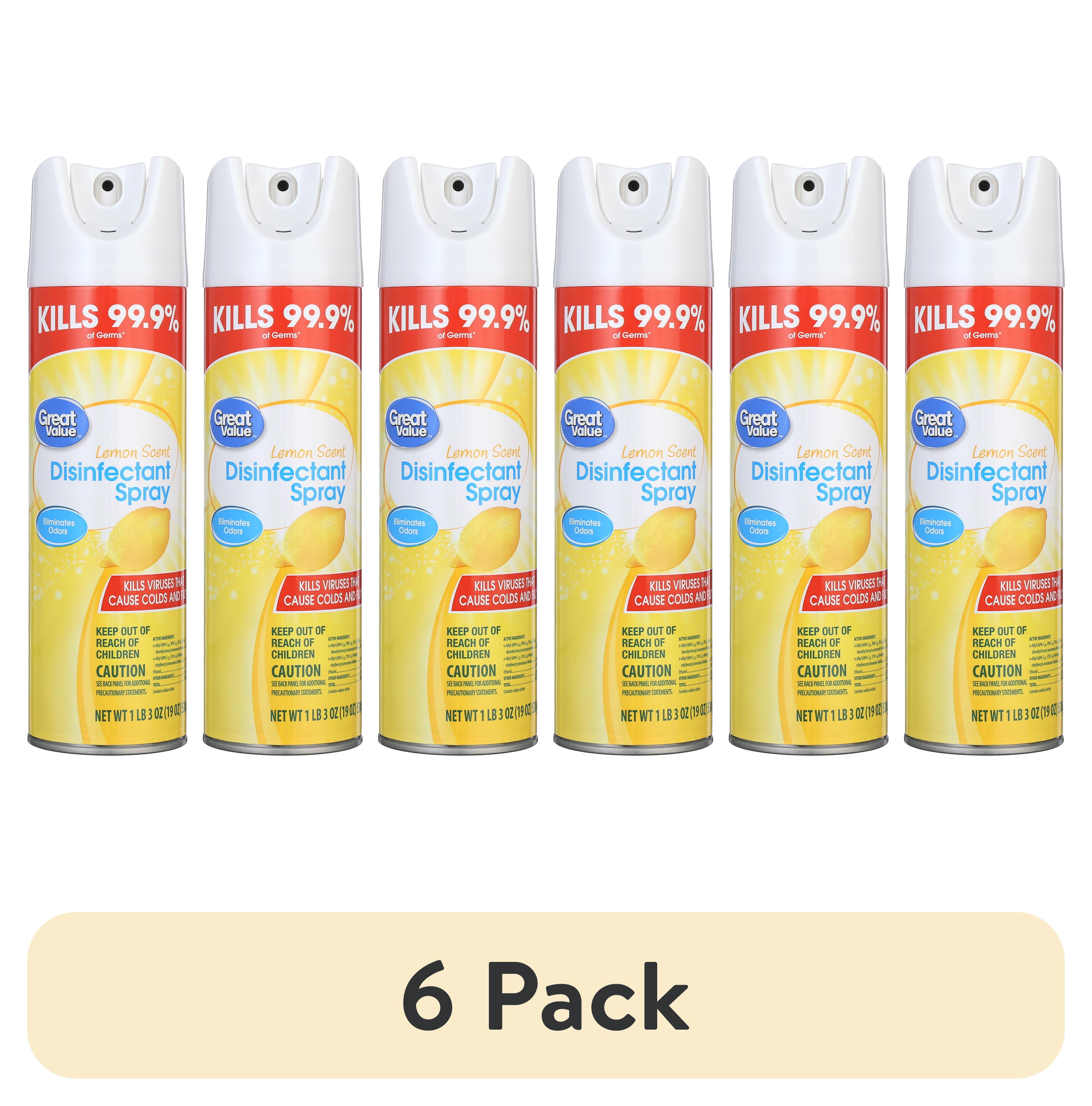 (6 pack) Great Value Lemon Scent Disinfectant Spray, 19 oz