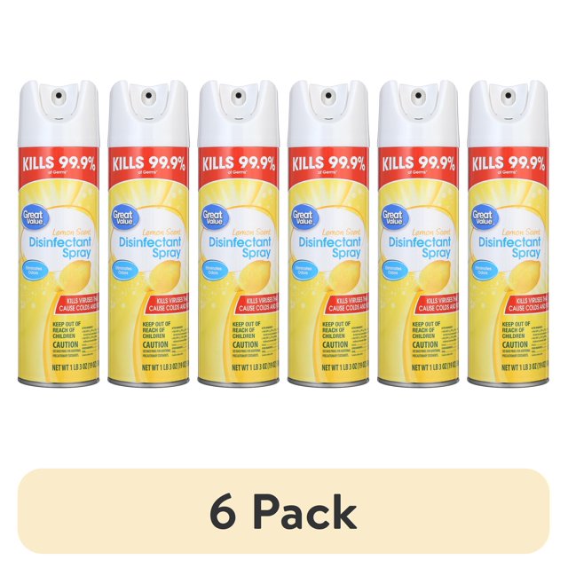 (6 pack) Great Value Lemon Scent Disinfectant Spray, 19 oz