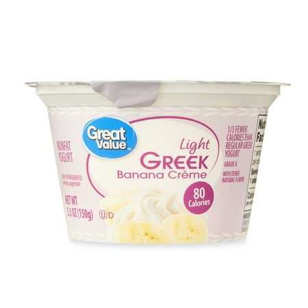 Great Value Banana Cream Light Nonfat Greek Yogurt, 5.3 oz Cup