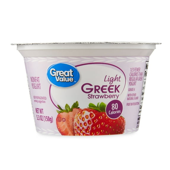 Great Value Strawberry Light Nonfat Greek Yogurt, 5.3 oz Cup