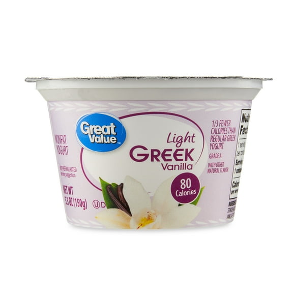 Great Value Vanilla Light Nonfat Greek Yogurt, 5.3 oz Cup