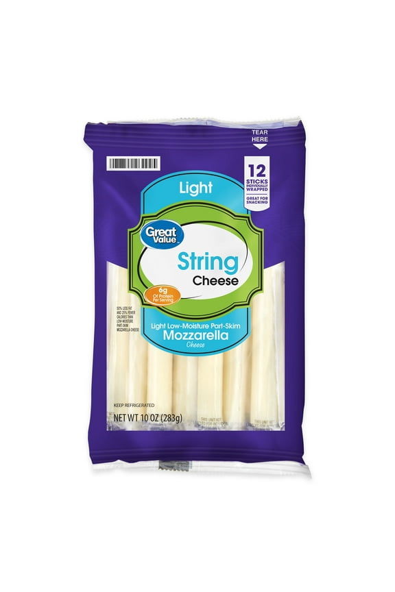 Light Mozzarella String Cheese Snack, 10 oz Bag, 12 Cheese Sticks