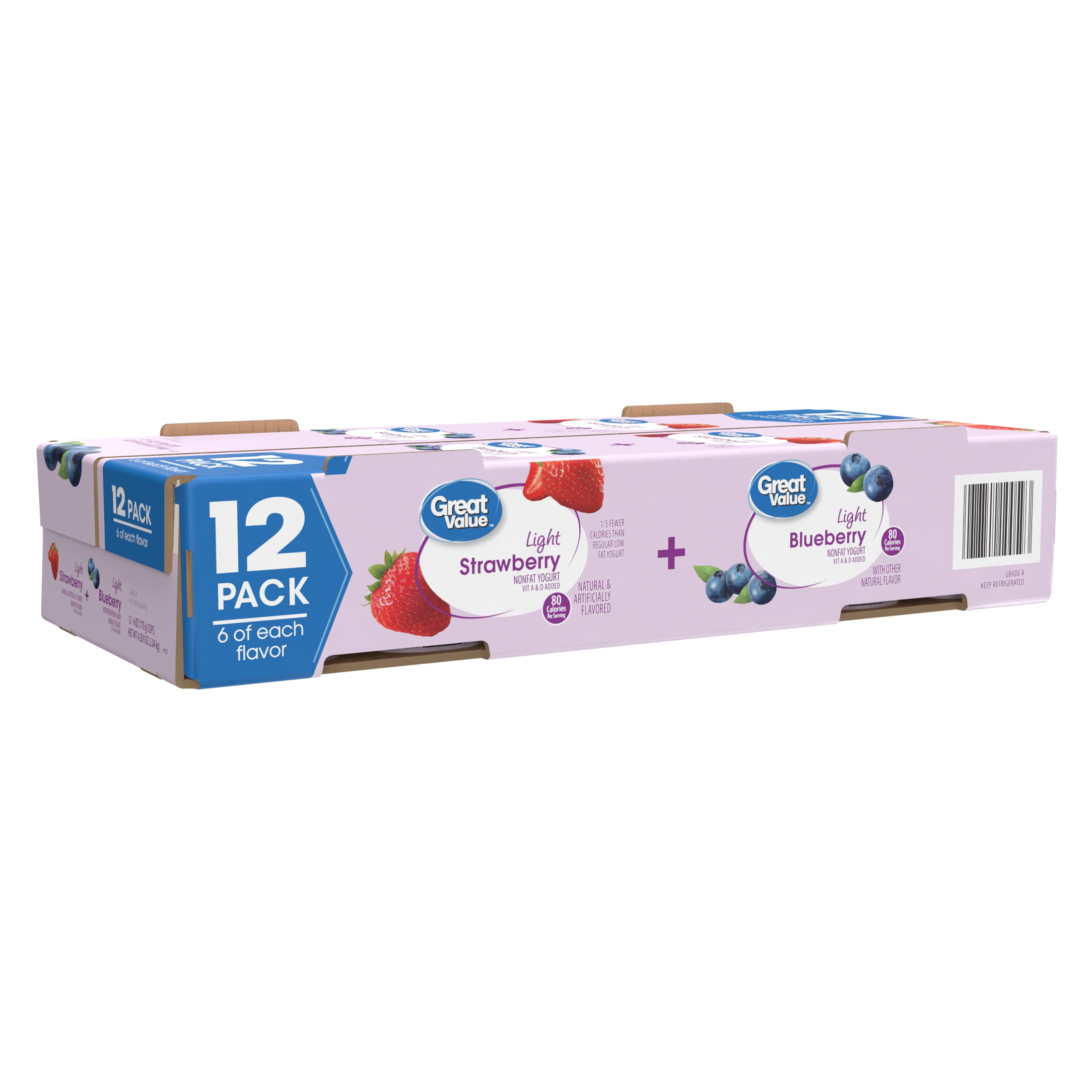 Great Value Light Strawberry Blueberry Nonfat Yogurt 6 oz 12 Count