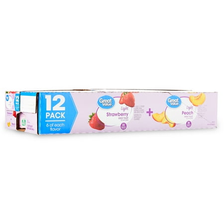 Great Value Light Strawberry and Peach Nonfat Yogurt, 6 oz, 12 Count