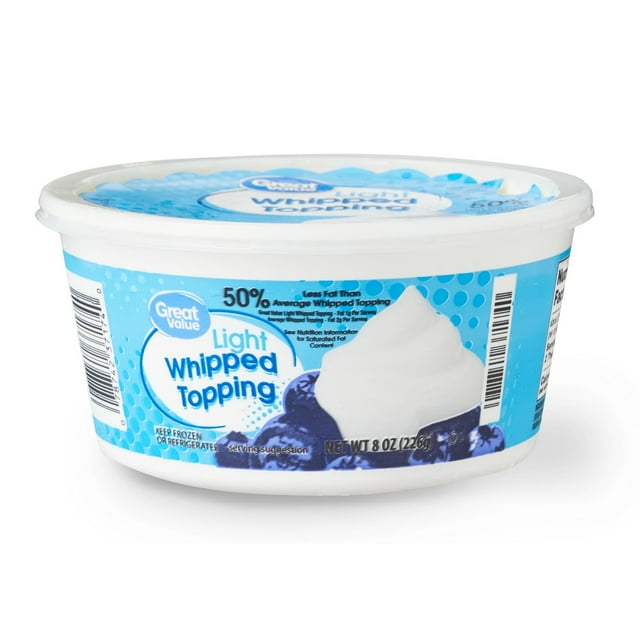 Great Value Light Whipped Topping, 8 oz Tub, Frozen Dessert Dairy Cream