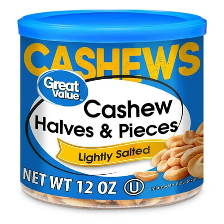 Great Value Roasted & Lightly Salted with Sea Salt Cashew Halves & Pieces, 12 Oz.