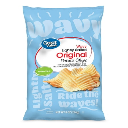 Great Value Lightly Salted Original Flavor Wavy Potato Chips, 8 oz