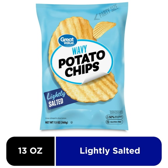 Great Value Lightly Salted Wavy Potato Chips, 13 oz