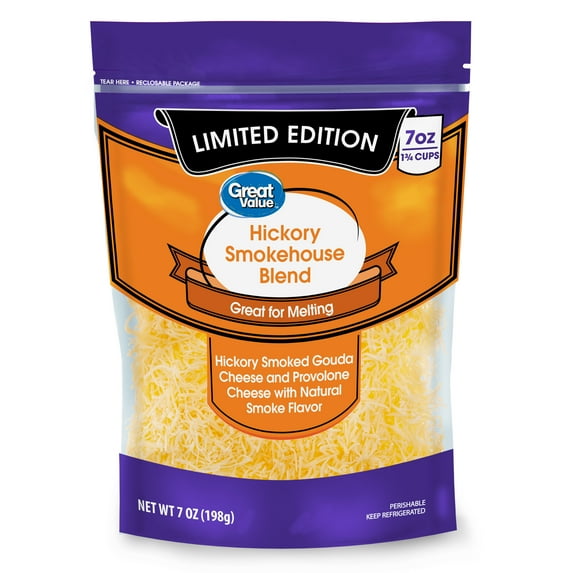 Great Value Limited Edition Hickory Smokehouse Blend Shredded Cheese, 7 oz