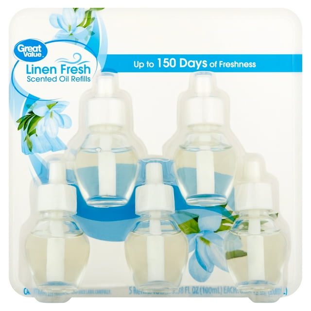 Great Value Linen Fresh Scented Oil Refills, 0.67 Fluid Ounce, 5 Count