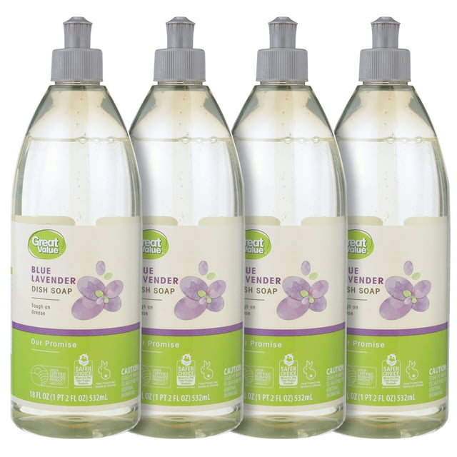 Great Value Liquid Dish Soap, Lavender Scent, 18 Fluid Ounce, 4 Count
