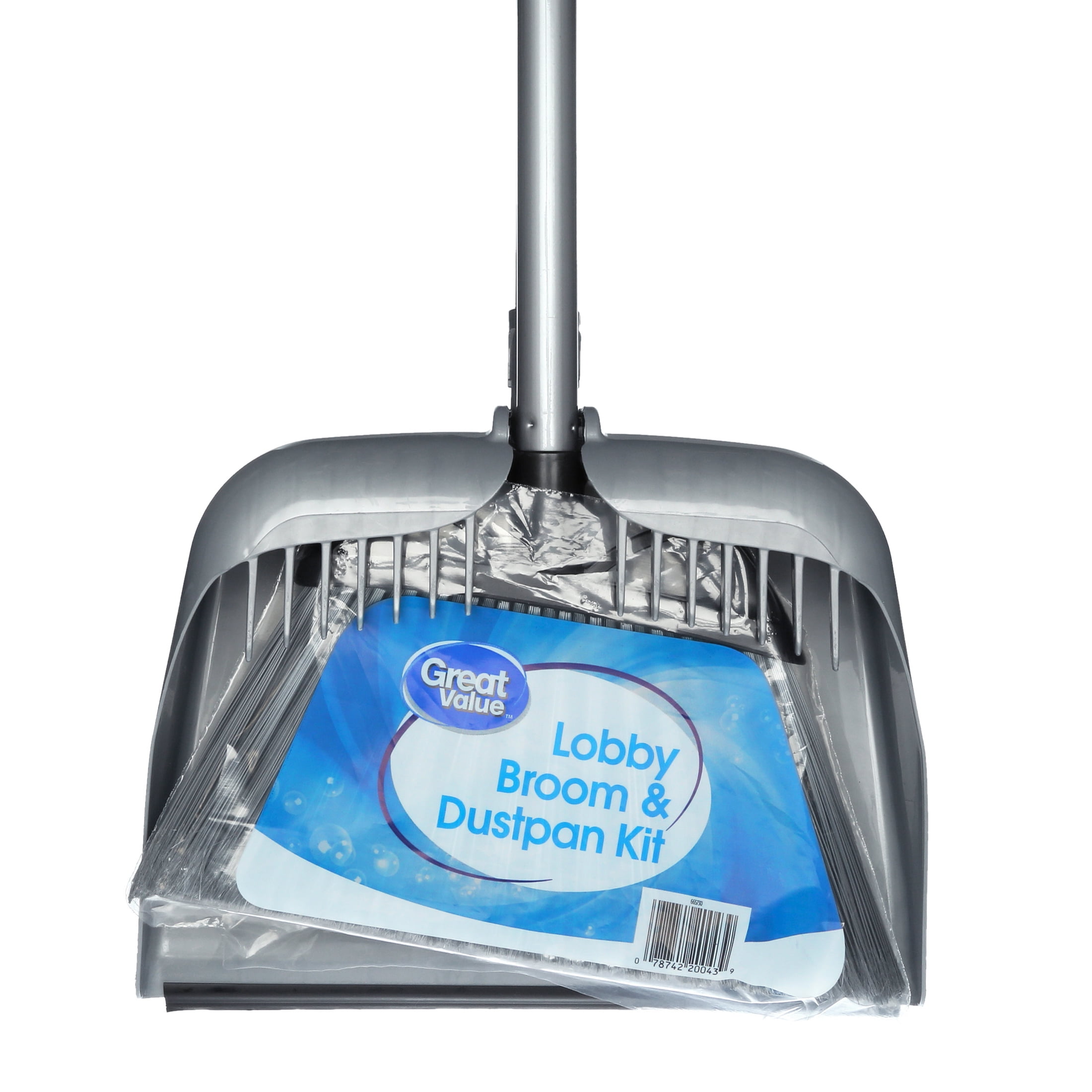 Great Value Lobby Broom & Dustpan Kit, 37" Handle with Recycled Pet Bristles