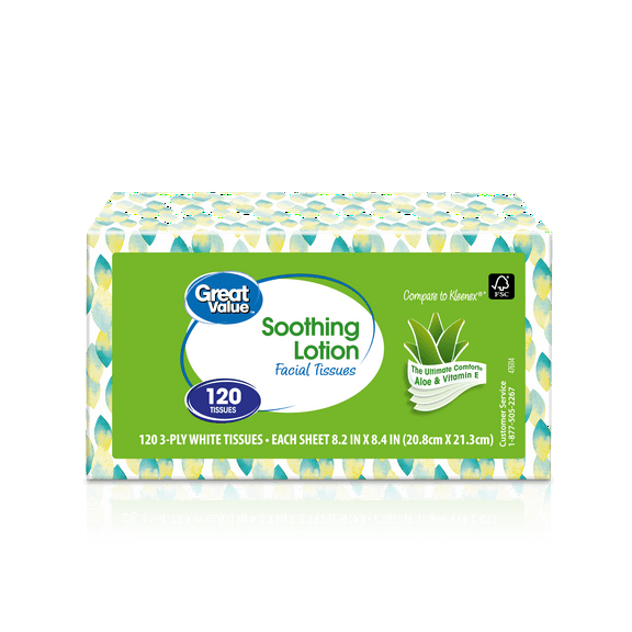 Great Value Lotion Soothing Facial Tissues, 120 Count