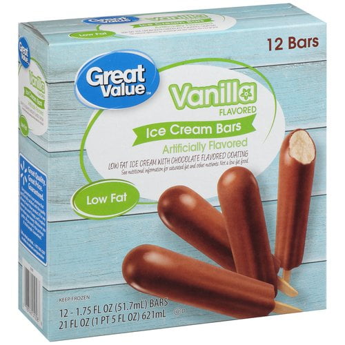 Great Value Low Fat Vanilla Ice Cream Bars, 1.75 fl oz, 12 Pack