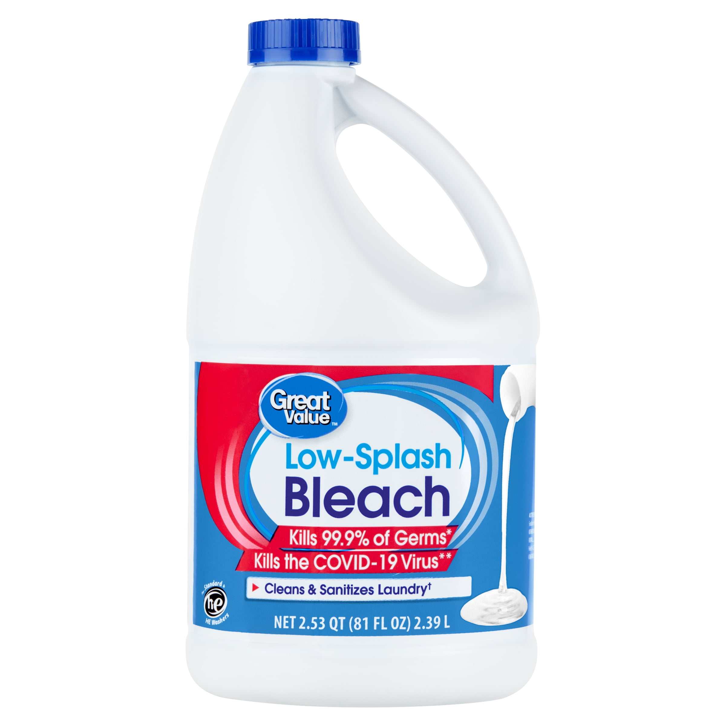 Great Value Low-Splash Bleach, 81 fl oz