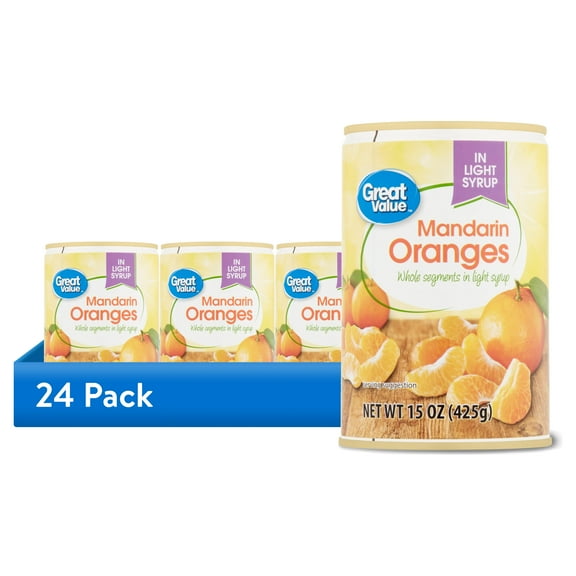 (24 pack) Great Value Mandarin Oranges in Light Syrup, 15 oz