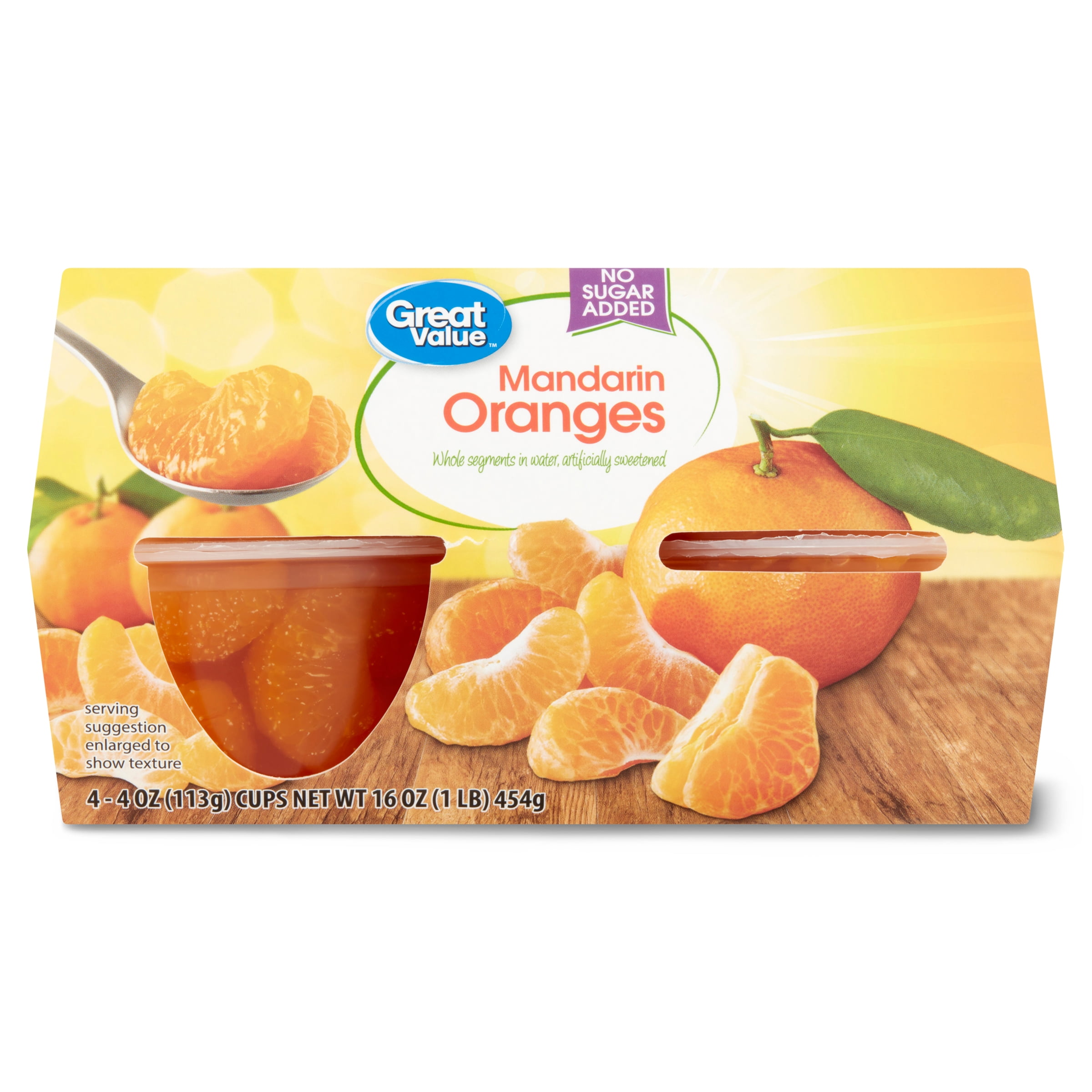 Great Value Mandarin Oranges No Sugar Added, 4 pk