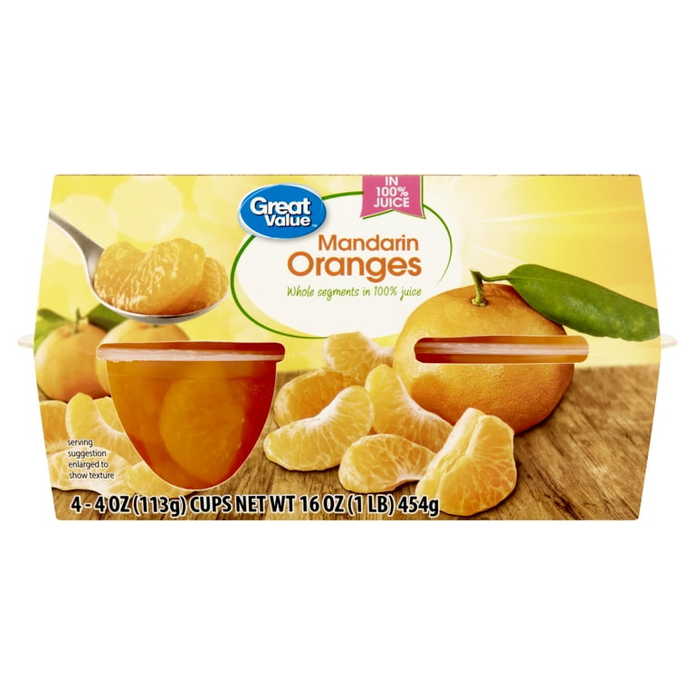 Great Value Mandarin Oranges in 100 Juice 4 oz 4 Count