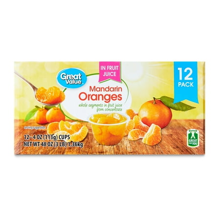 Great Value Mandarin Oranges, 4 oz, 12 Ct