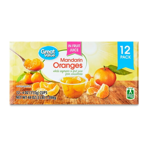 Great Value Mandarin Oranges, 4 oz, 12 Ct